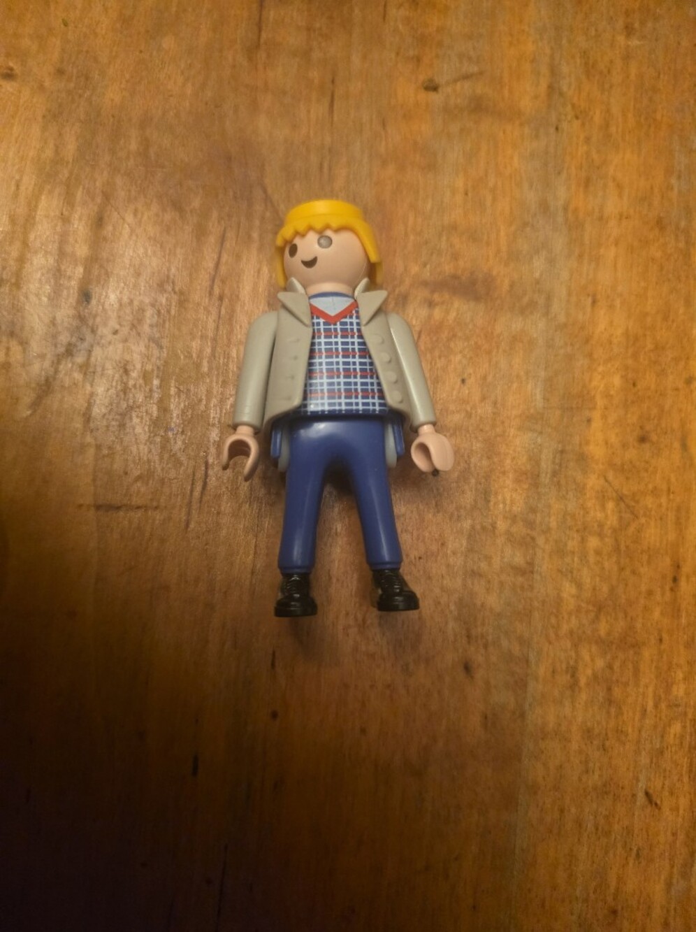 Vintage Playmobil Male Boy Figure Plaid Shirt Gray Jacket Geobra 1992